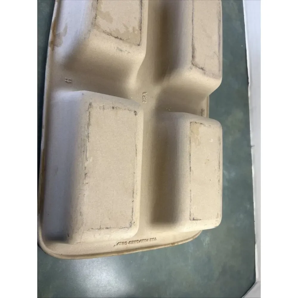 Pampered Chef 4 Mini Loaf Stoneware Pan USA 15x9 Natural Baking Pan AS-IS Read